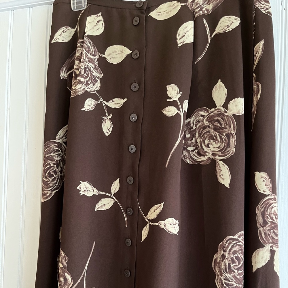 Chaus Vintage Floral Brown Maxi Skirt Size 10
